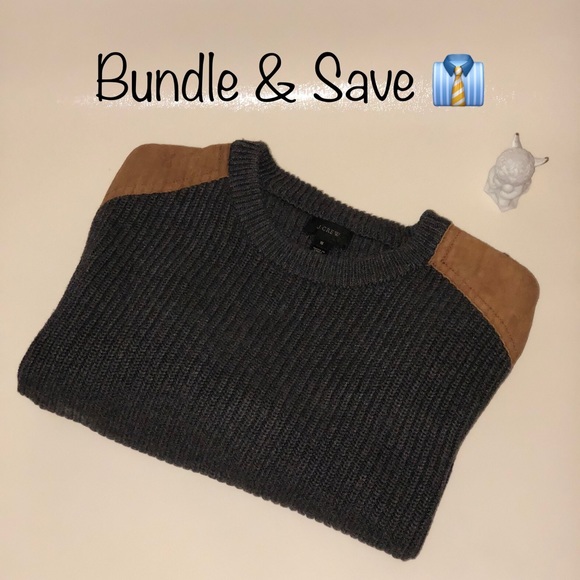 J Crew Mens Sweater Leather Shoulder 