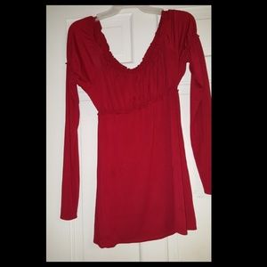 Red Off-Shoulder Long Sleeve Blouse
