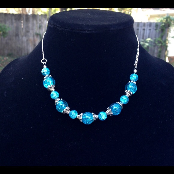 PeaceFrog Jewelry - Bright Blue Sparkly Glass Necklace