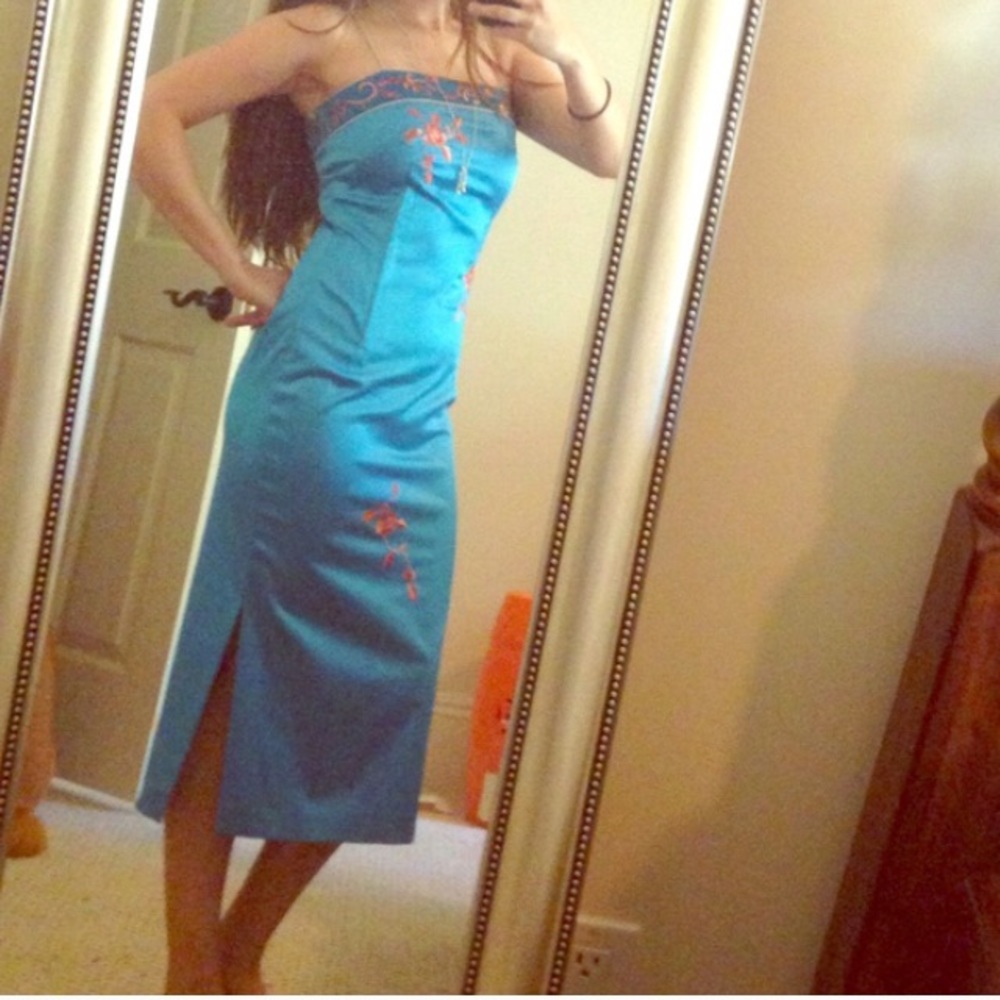 Mandalay Dress Aqua Blue Embroidered