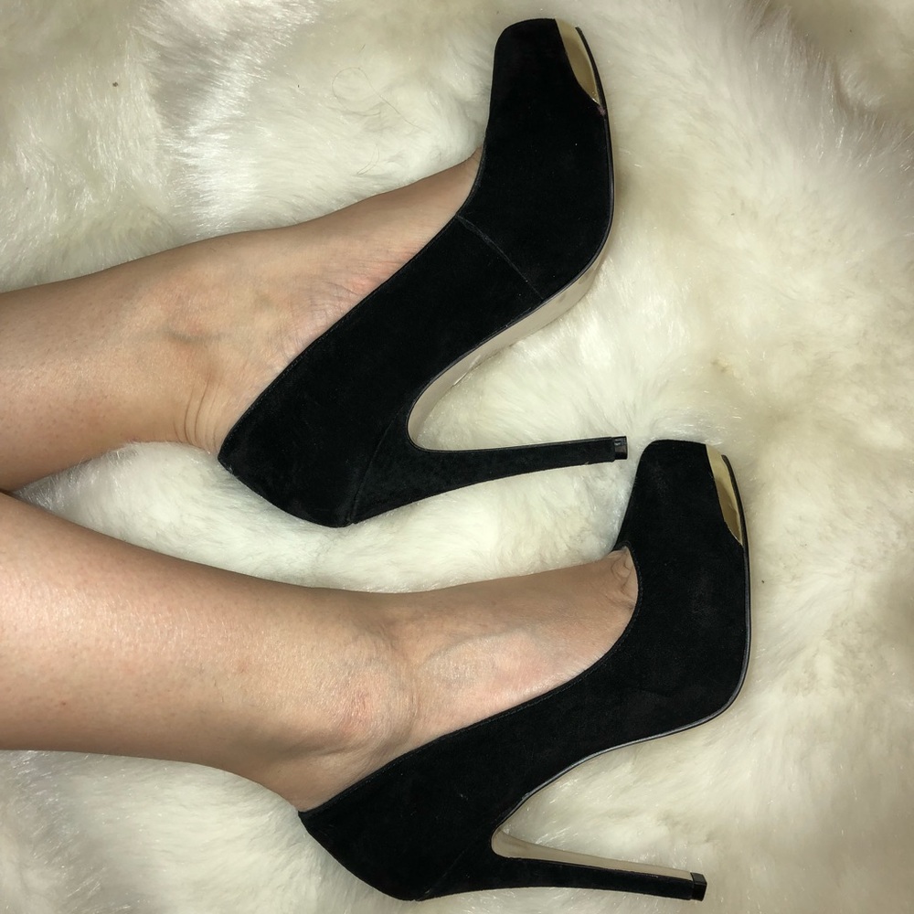 BCBG black suede pumps