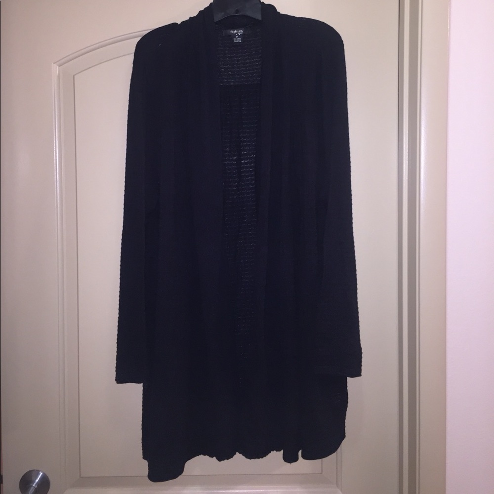 Plus Size Black Shawl Collared Cardigan