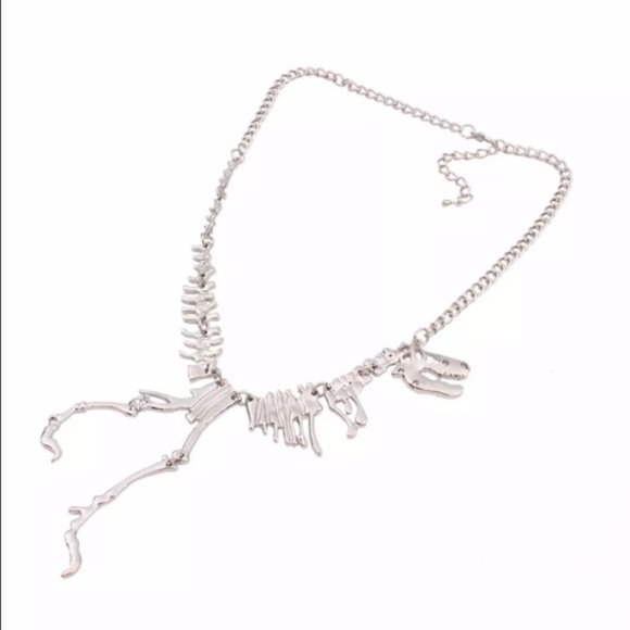 SILVER Tone Dinosaur T-Rex Skeleton Bones Necklace - Picture 3 of 4