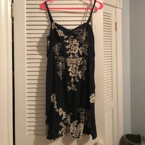 Spaghetti strap navy blue embroidered dress