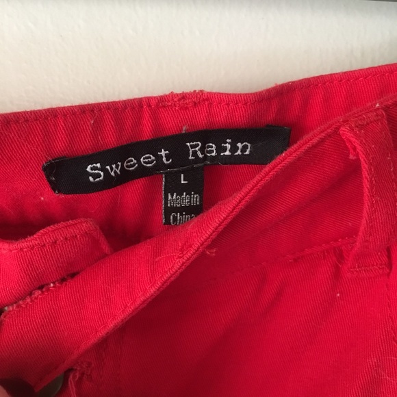 Red High Waist Jean Shorts - Picture 2 of 3