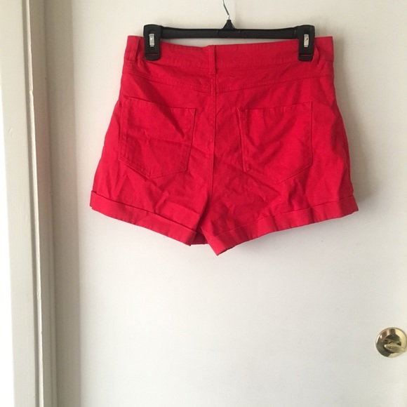 Red High Waist Jean Shorts - Picture 3 of 3