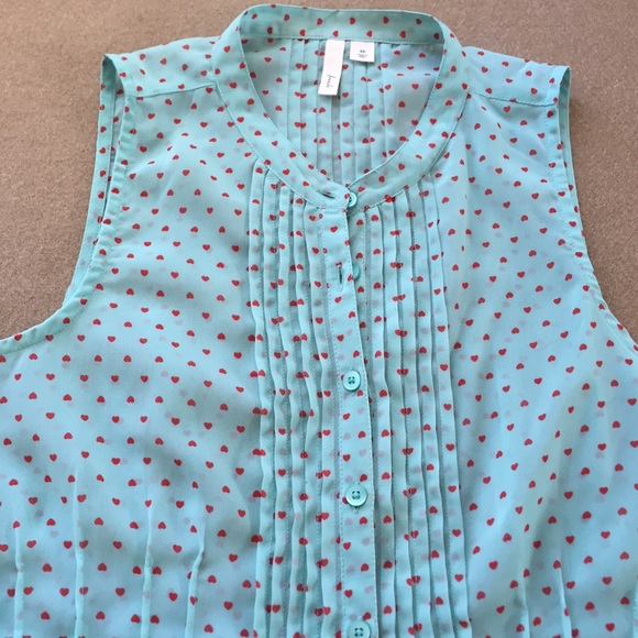 Frenchi Tops - Frenchi red hearts & teal sheer sleeveless blouse