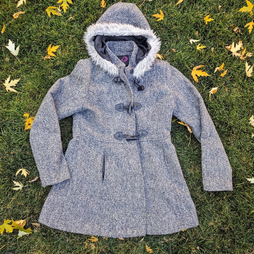 Say What? Grey Winter Pea Coat Jacket Faux Wool
