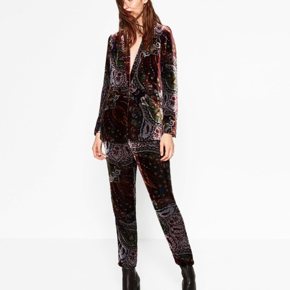 Paisley silk velvet trousers