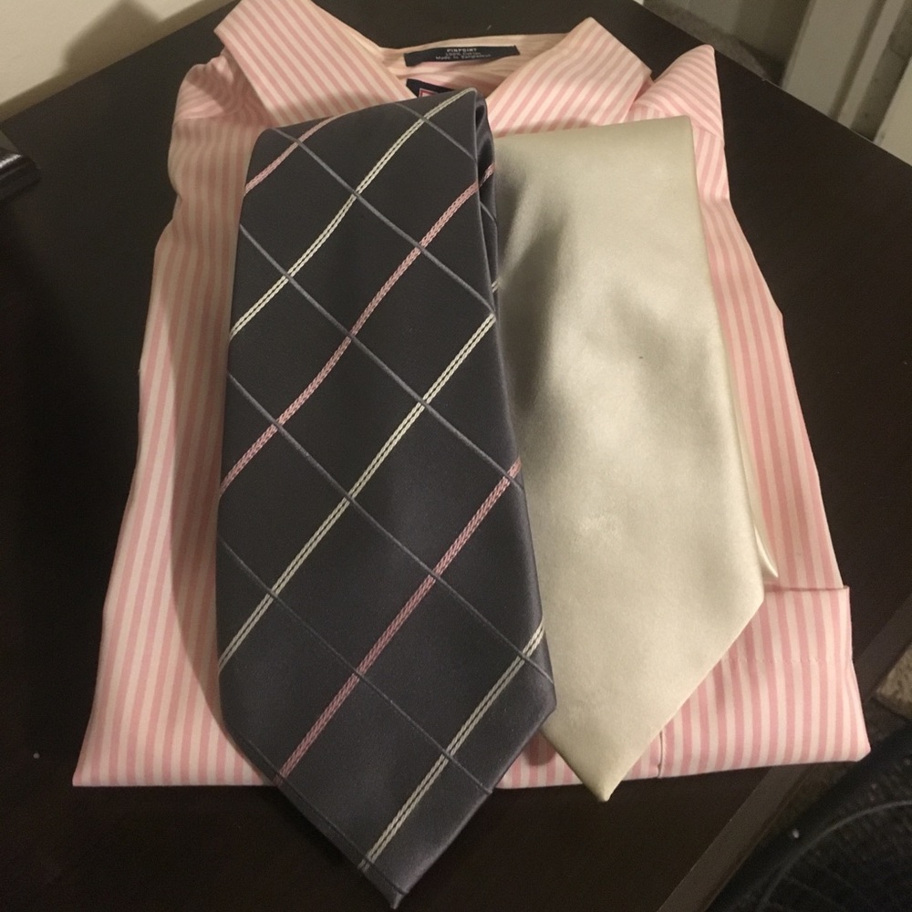 Chaps Pink and White Dress Shirt & Two Silk Ties