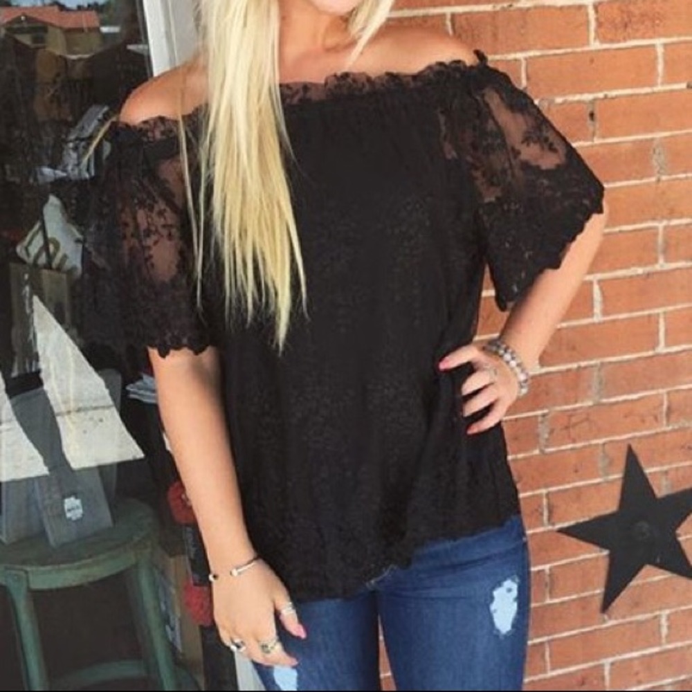 Black lace off shoulder top