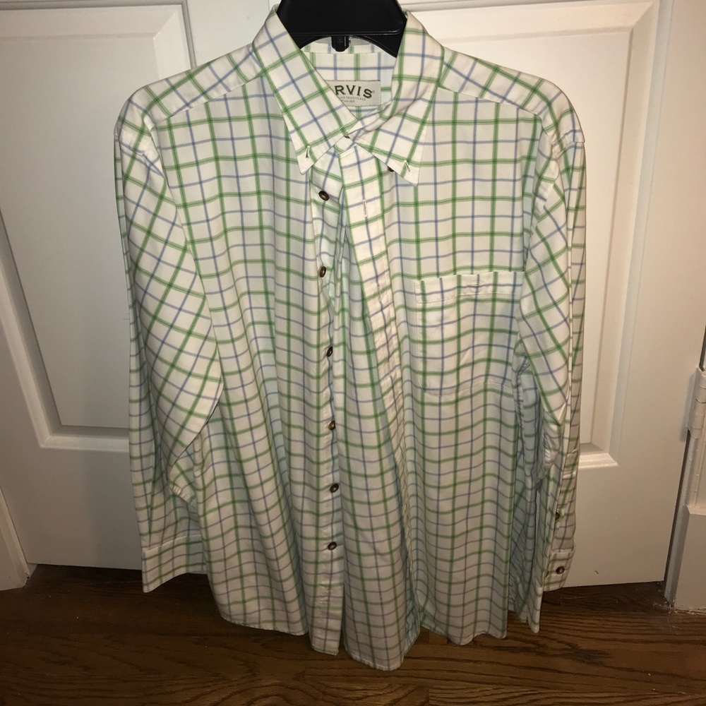 Orvis plaid shirt - green/blue stripes - medium