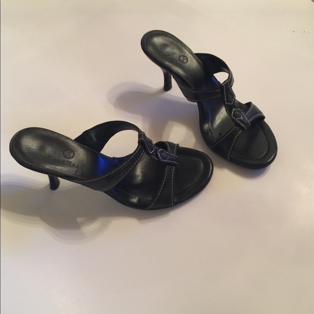 Cole Haan 6’5 Kitten Heel 2” Blk Leather Mules