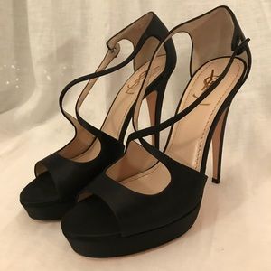 YSL Black Satin Tuxedo Platforms