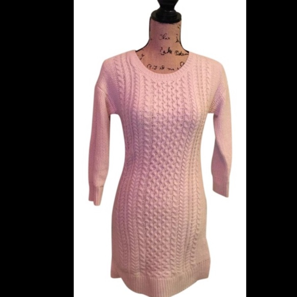 Pink Rose Eggshell Cable Knit Sweater Dress