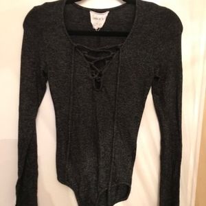 Charcoal Gray Lace Up Bodysuit