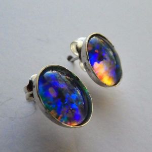 Oval Opal Sterling Silver Earrings