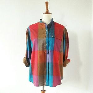 1990s Color-Block Plaid Shirt