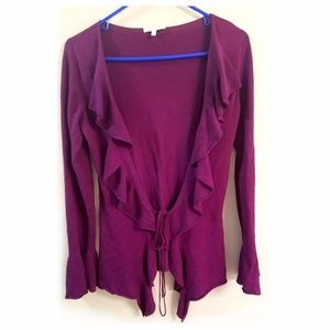 Kookai purple burgundy ruffle cardigan sweater M