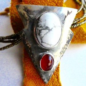 Sterling Silver Howlite and Carnelian Necklace