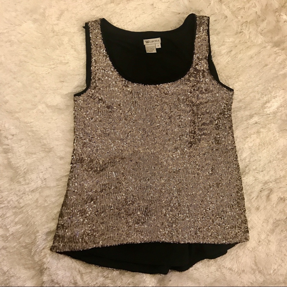 WORTH New York Sequin metallic black holiday shirt