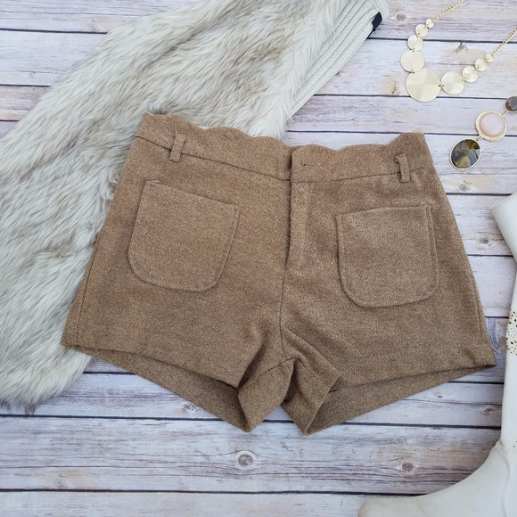 H&L Tan Faux Wool Shorts with Scalloped Waistband - Picture 1 of 7