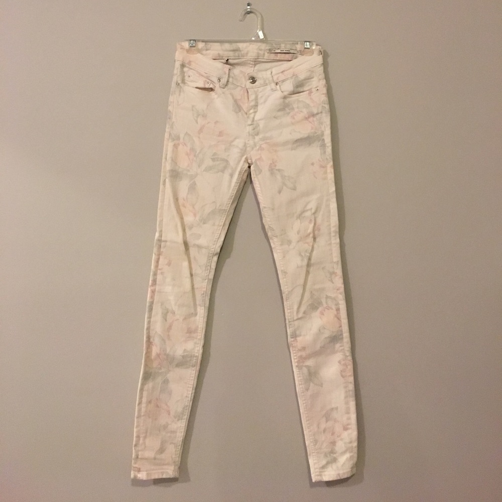 Zara floral white jeans