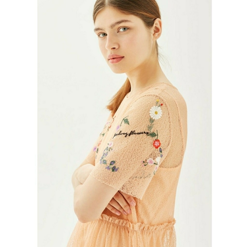 TOPSHOP Embroidered Mesh Midi Dress
