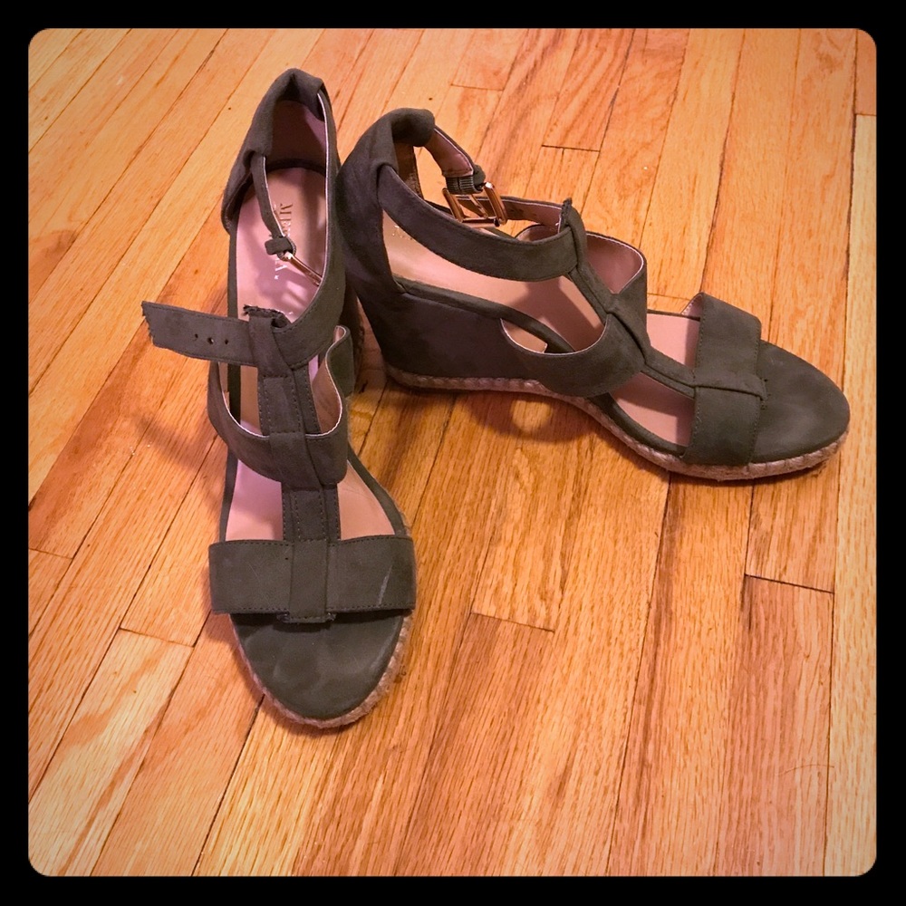 Olive green suede wedges
