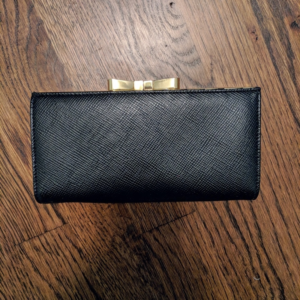 Black & gold bow snap button wallet