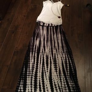 Black and white acid washed summer maxi skirt