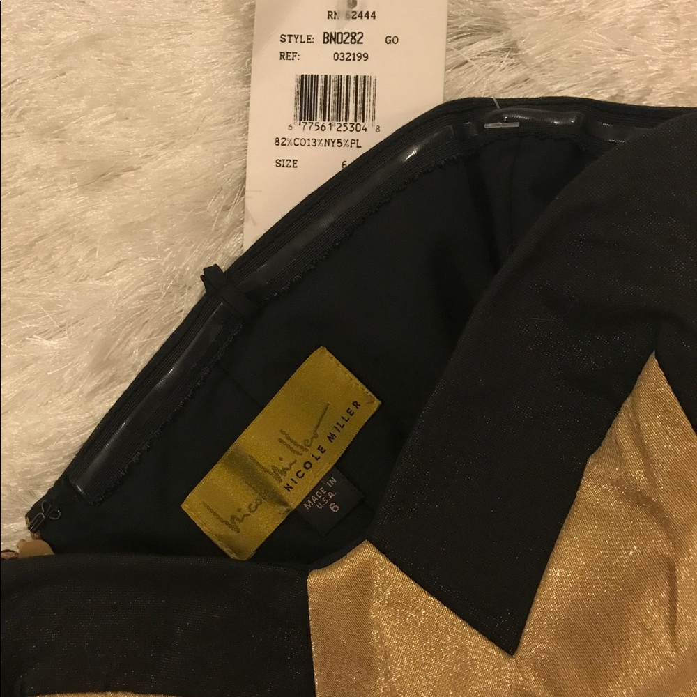 Nicole Miller Gold tuxedo holiday strapless dress