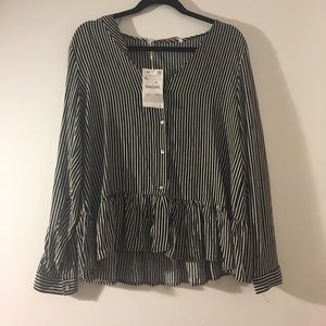 | ZARA | Striped Button Down Peplum Top