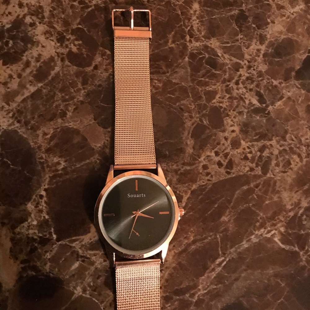 Rose Gold Stainless Steel Black Face Luxury Watch - Picture 3 of 8