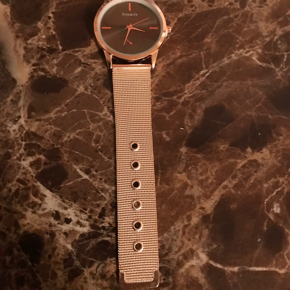 Rose Gold Stainless Steel Black Face Luxury Watch - Picture 4 of 8