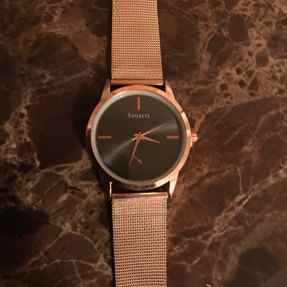 Rose Gold Stainless Steel Black Face Luxury Watch - Picture 5 of 8