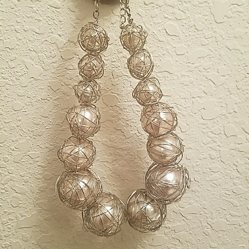 Pearl and Silver Ornament Necklace