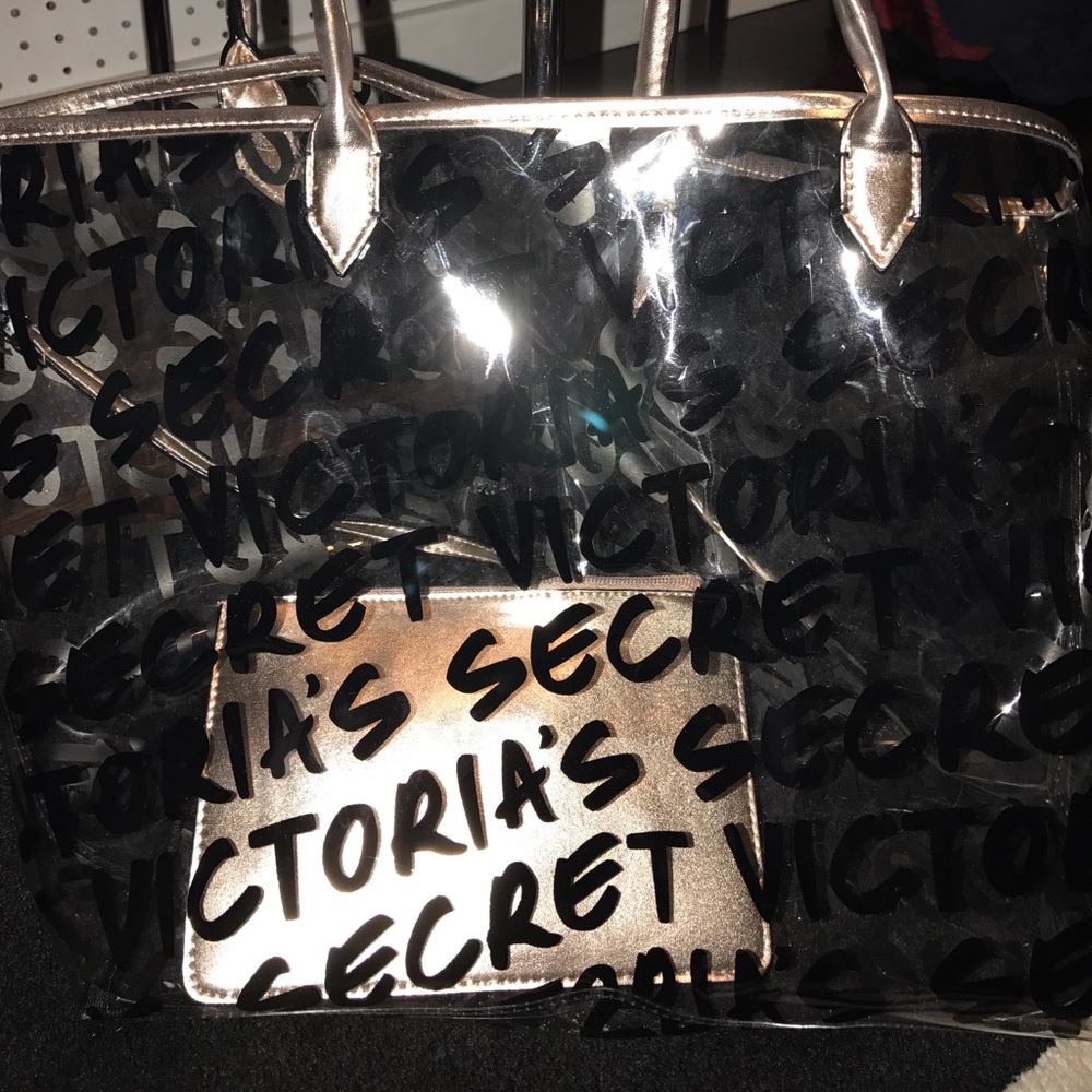 Clear Plastic Victoria secret tote and pouch NWOT