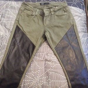 Olive green Jeans with faux leather details