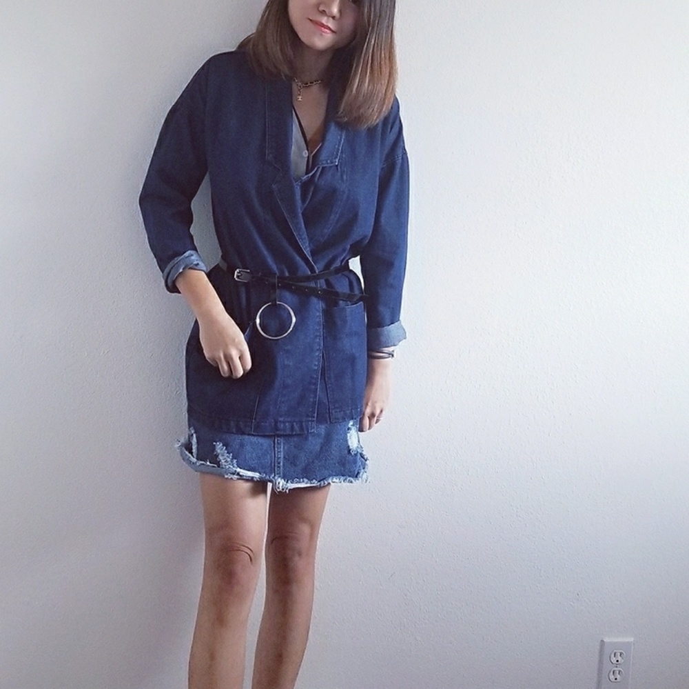Denim Blazer Oversized Jacket Dark Blue