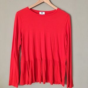 Red-orange long sleeve peplum top