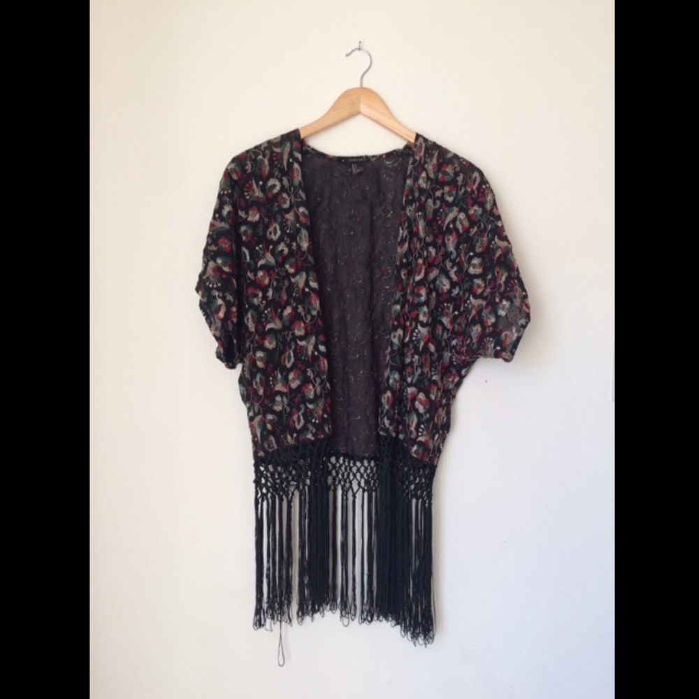 Embroidered Fringe Kimono Cardigan Cover Up