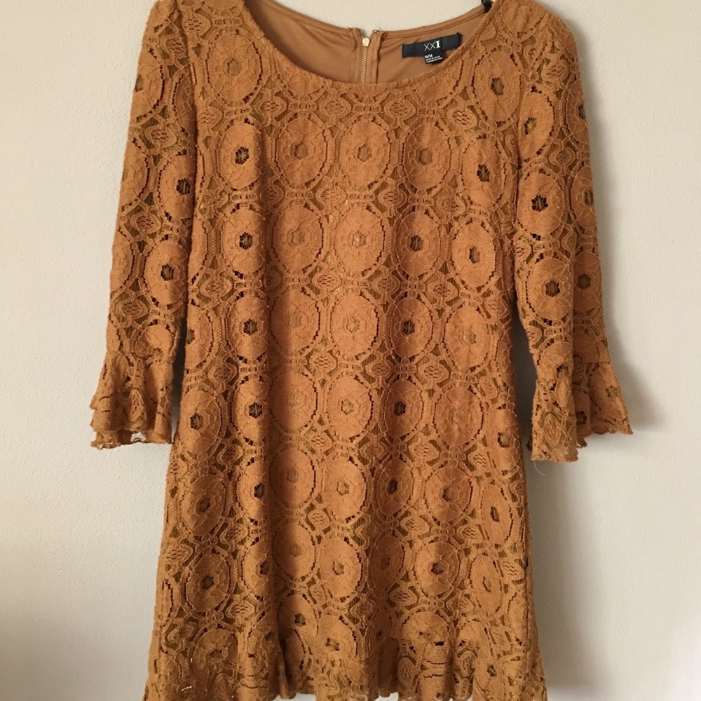 Forever 21 mustard brown bell sleeved dress