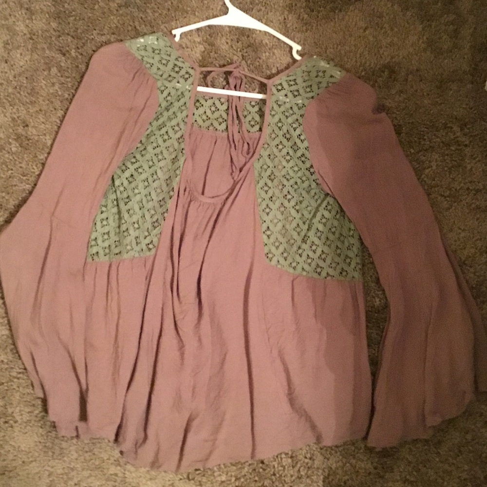 Tan & green blouse (flowy)