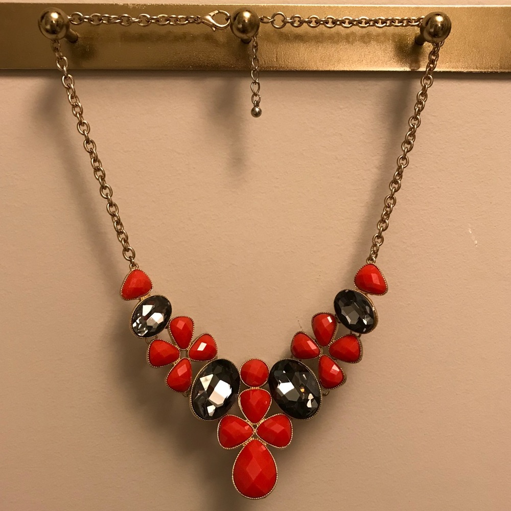Red, Grey and Gold Statement Necklace