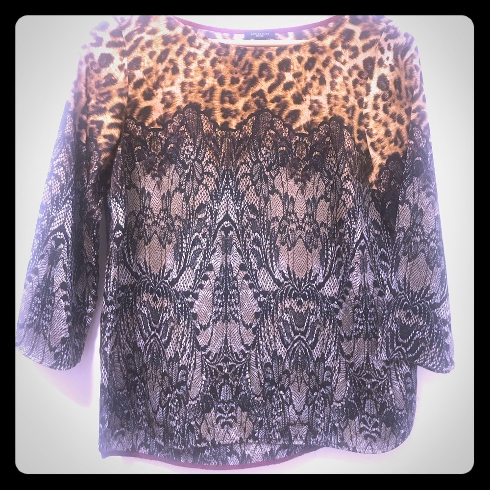 Ann taylor leopard and lace print blouse