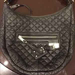 Lamb black leather quilted purse