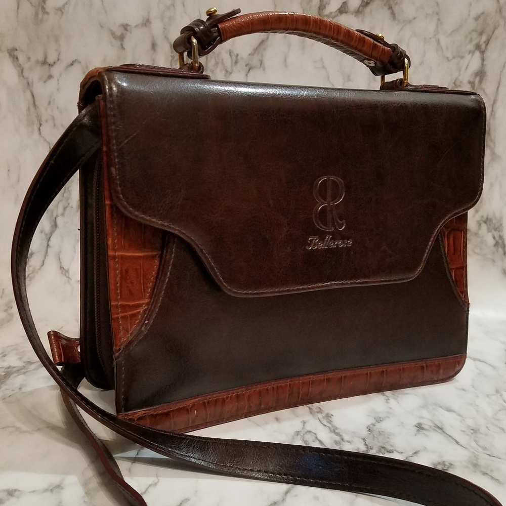 Bellerose Leather Purse Briefcase Style Brown- EUC