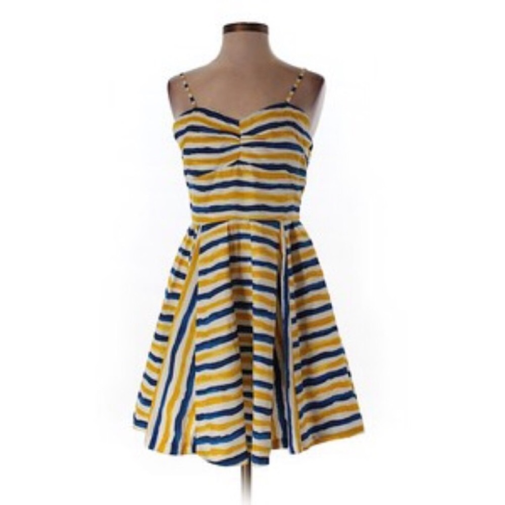 Gold Blue striped vintage fit and flare dress