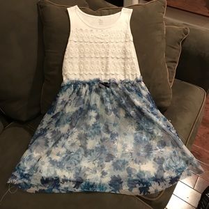 Dress - white cotton top with blue floral bottom